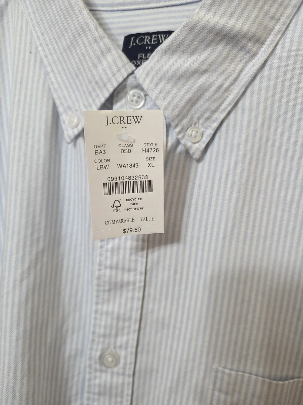 J. Crew Men’s Light Blue Pinstripe Button-Down Shirt